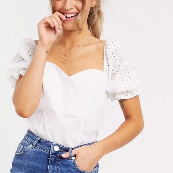 ASOS Tops - B2G1 Asos Design White Broderie Eyelet Puff Sleeve Cotton Top
